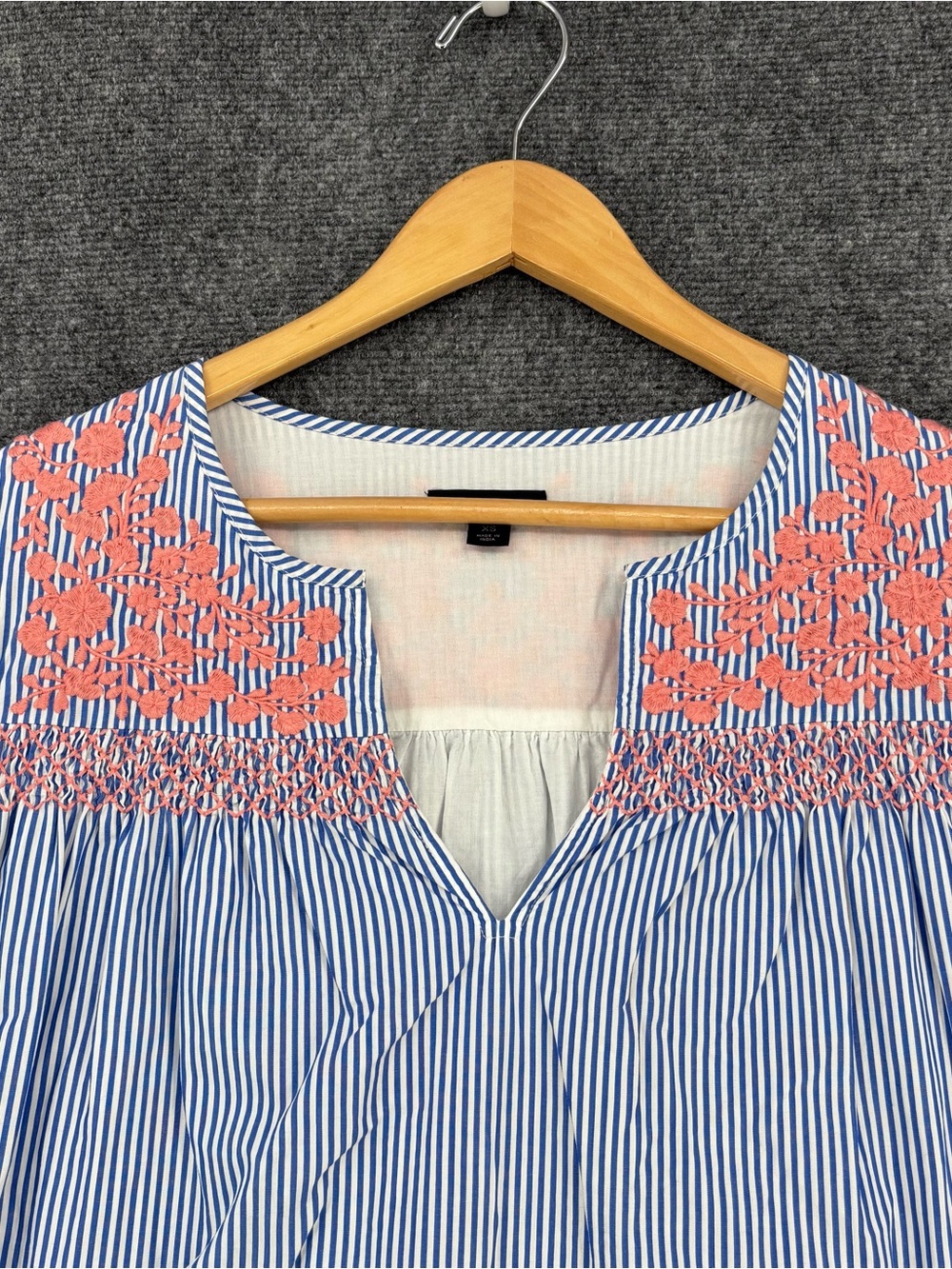 J Crew Blue White Striped Popover Dress Embroidered Women’s XS Coastal Preppy - Picture 2 of 15